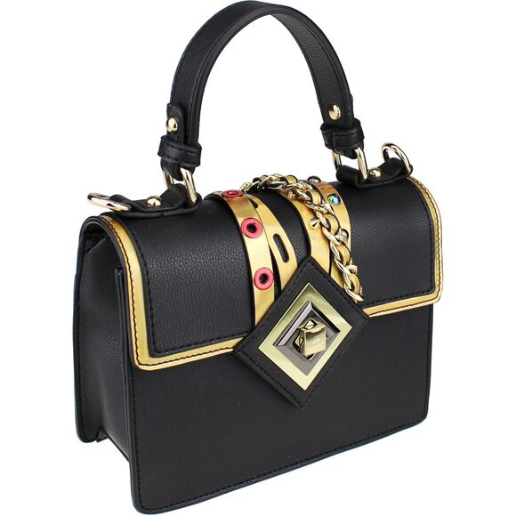 Vegan Faux Leather Crossbody Purse with Metallic Trim Adjustable Strap - Picture 3 of 7